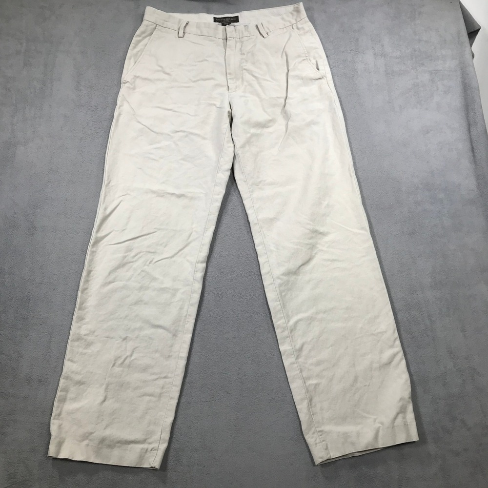Banana Republic Pants Mens 32x32 Beige Linen Cotton Blend Preppy Trousers